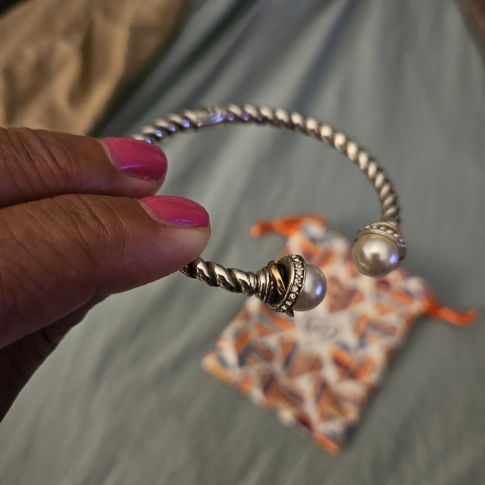 Brighton Twisted Gold and Silver Bracelet with Pearls NEW - Picture 4 of 4